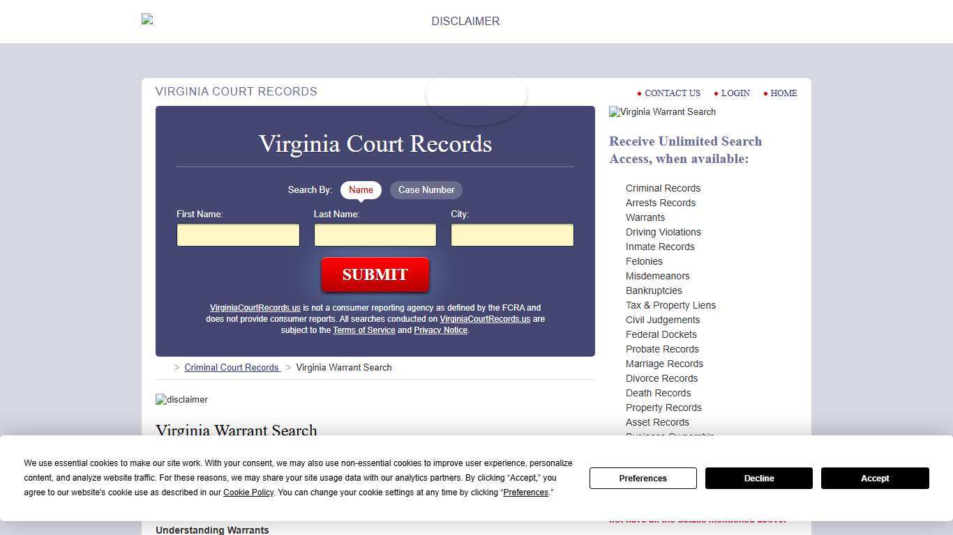 Virginia Warrant Search VirginiaCourtRecords.us